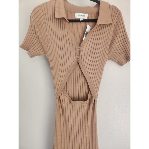 Defect New LSPACE Lena Cutout Collared Midi Dress Size L Camel 9D407 #2 - Picture 5 of 16
